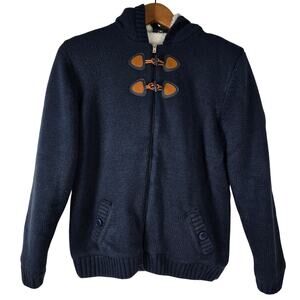 Alouette Kid’s Hooded Toggle Cozy Warm Navy Blue White Faux Sherpa Size 14Yr